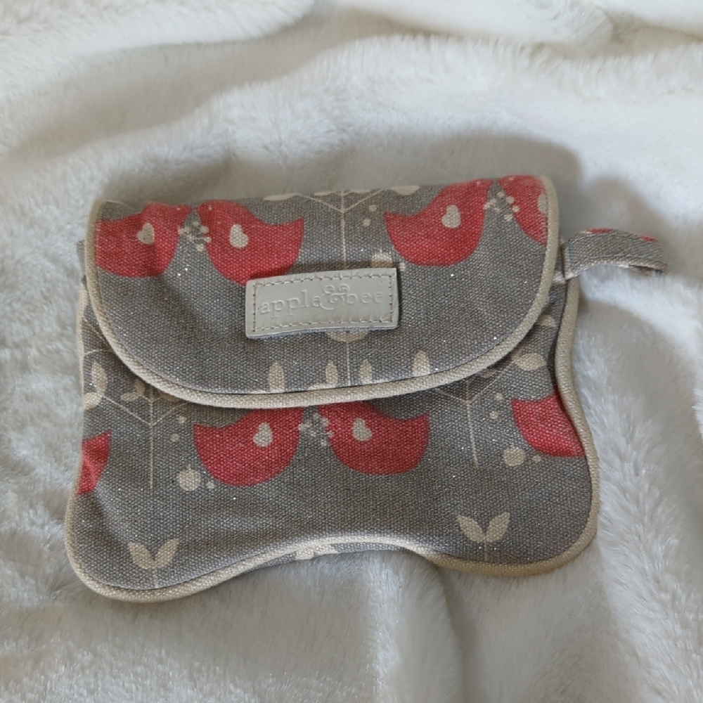 Gray and Red Apple & Bee Pouch